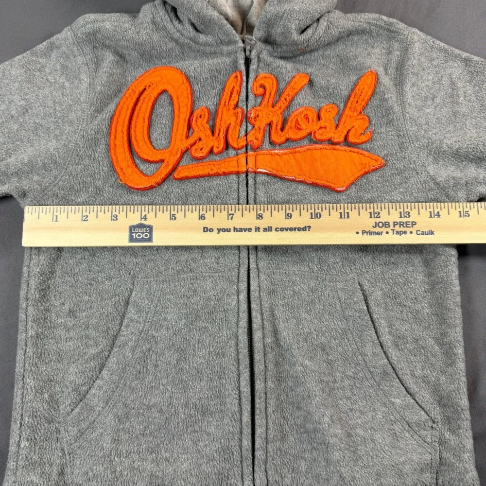 OshKosh Bgosh Boys Grey Fleece Full Zip Hoodie Orange Logo Size 8